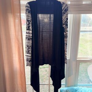 Emerald Black and White Cardigan Sweater with Geometric Pattern